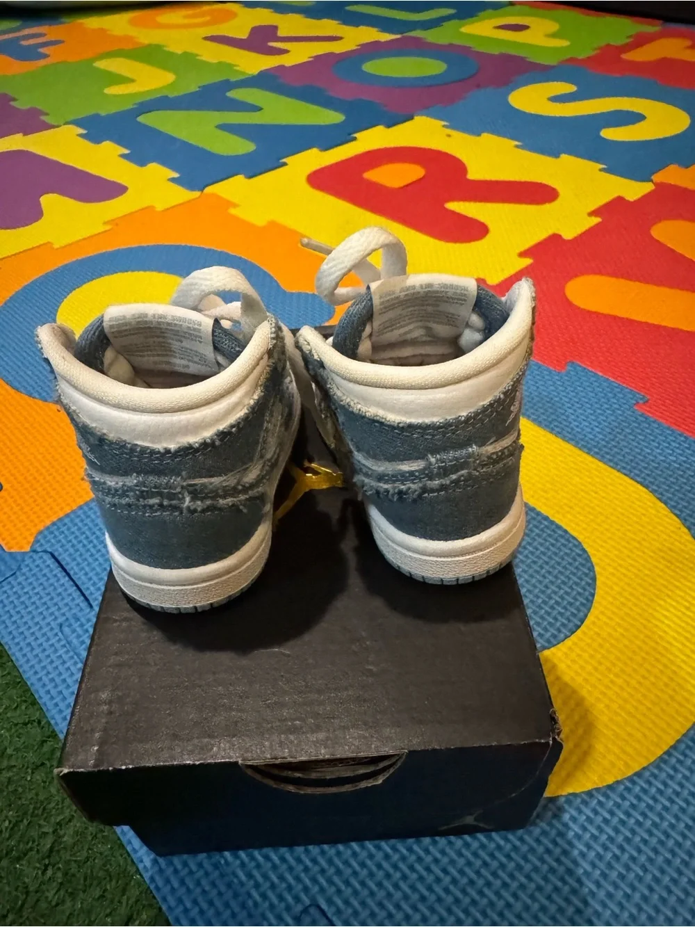 Jordan Kids High-Top Sneakers in White and Denim Blue